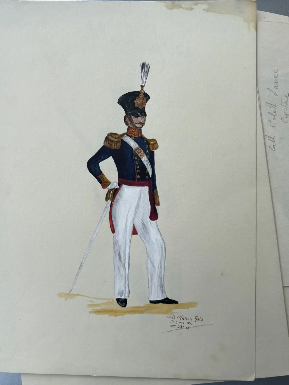 Vintage Watercolour Book Illustration ? Noel Gold "Royal Artillery Officer 1840