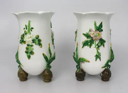 Pair of Antique English Porcelain Floral Vases – c.1860