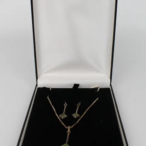 Vintage Italian Sterling Silver Peridot Set Demi Parure