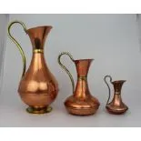 Set of 3 Graduated Vintage Copper Ewers
