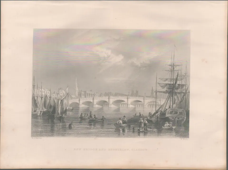 Glasgow Scotland  Antique 1842 Steel Engraving.