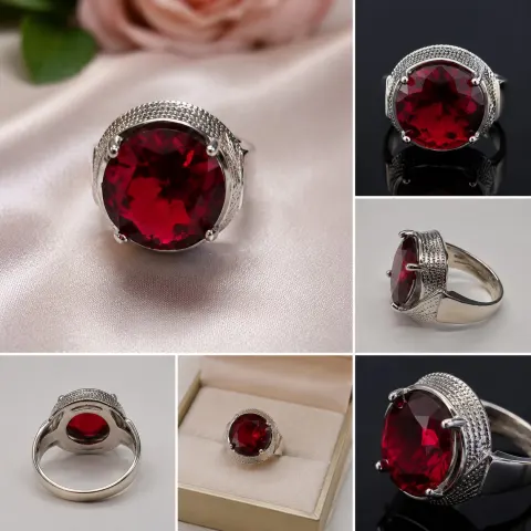 Large Red Gemstone Statement Ring – Size 17