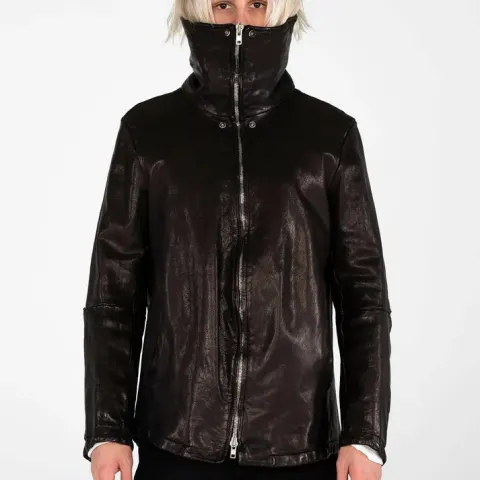 MJB Marc Jaques Burton Exaggerated Neck Leather Jacket, Online Price £550, Size XXL (54).