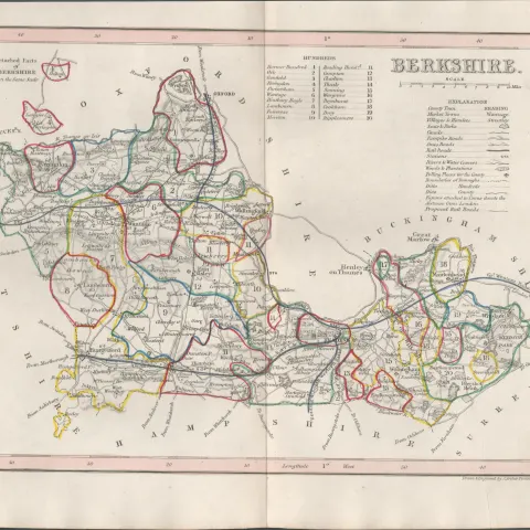 Berkshire 1850 Antique Steel Engraved Map Thomas Dugdale.