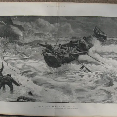 Capsized Lifeboat on the Lancashire Coast - Antique 1886 Newspaper