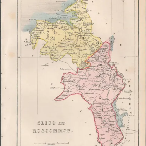 Antique Engraving 1850’s Map Sligo & Roscommon Mr & Mrs S.C. Hall Ireland Its Scenery.
