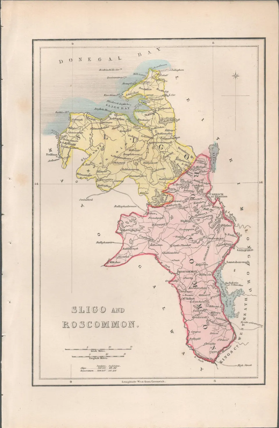 Antique Engraving 1850’s Map Sligo & Roscommon Mr & Mrs S.C. Hall Ireland Its Scenery.