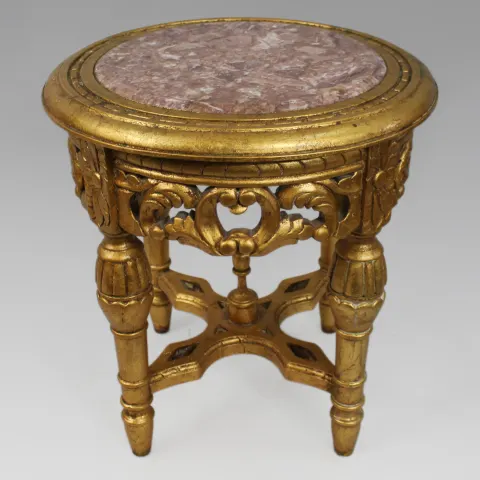 Louis XV Style Giltwood Rouge Marble Lamp Table
