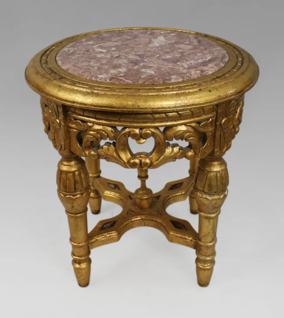 Louis XV Style Giltwood Rouge Marble Lamp Table