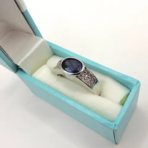 Sterling Silver Sapphire Gemstone Ring New With Gift Box