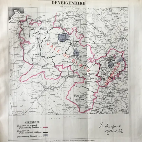 Antique 139 Years-Old Scarce Map Denbighshire Wales 1885 Boundary Changes.