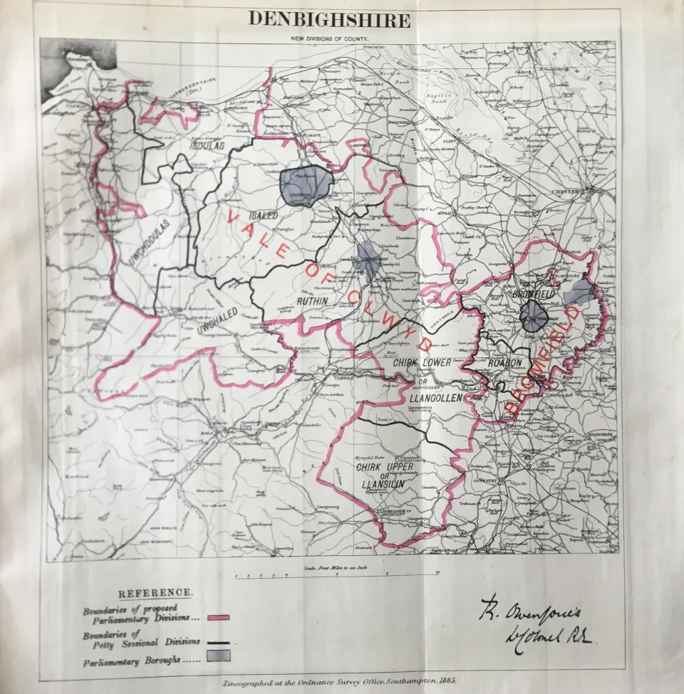 Antique 139 Years-Old Scarce Map Denbighshire Wales 1885 Boundary Changes.
