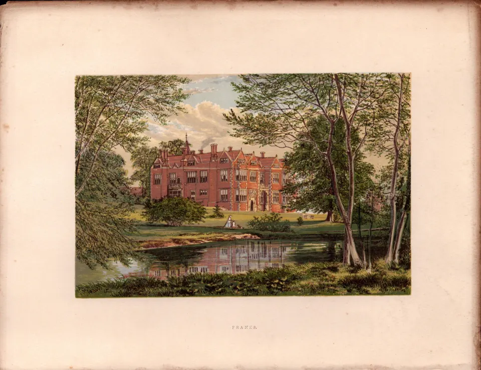 Franks Faringham Kent  Gilt-Edge Coloured Antique Book Plate.