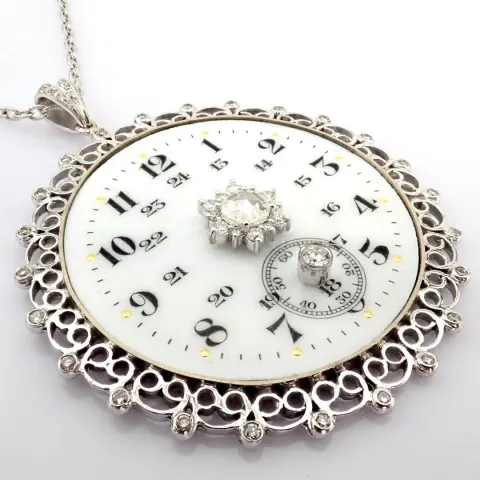 An Exquisite Necklace Made of Gold and Silver, Featuring An Antique Watch Dial Adorned With Diamonds