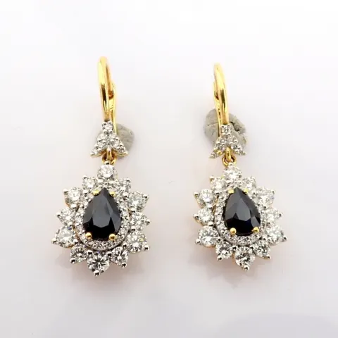 18K White Gold Cluster Earrings, Detailed With Sapphire and Brilliant Diamonds