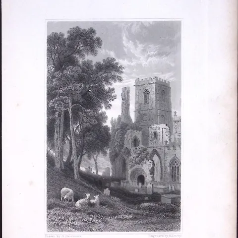 Wales-Llandaff Cathedral Antique 166-Year-Old  Steel Engraving-12