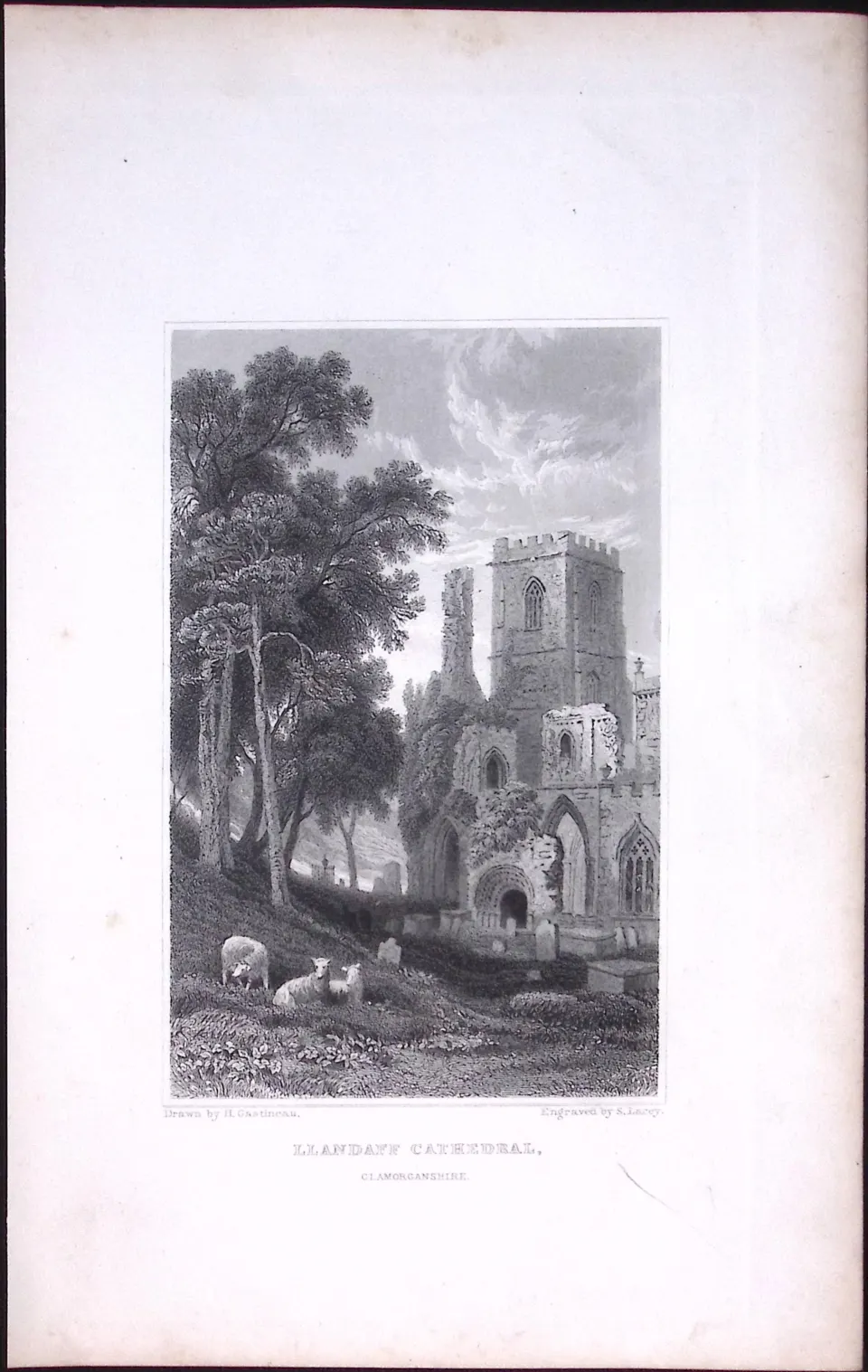 Wales-Llandaff Cathedral Antique 166-Year-Old  Steel Engraving-12