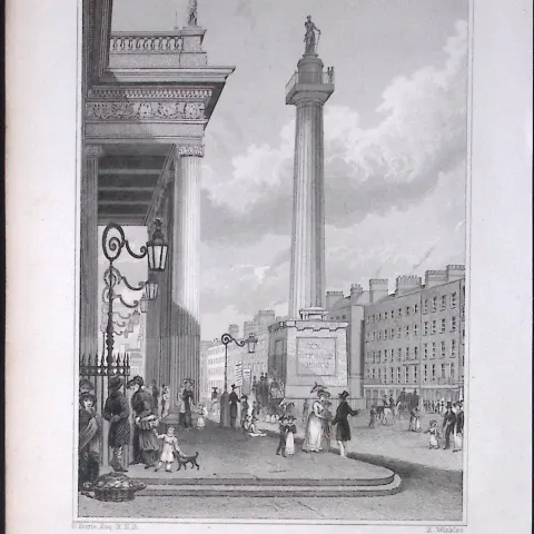 Dublin Nelsons Pillar Sackville Street 194 Years Old Antique Steel Engraving-21