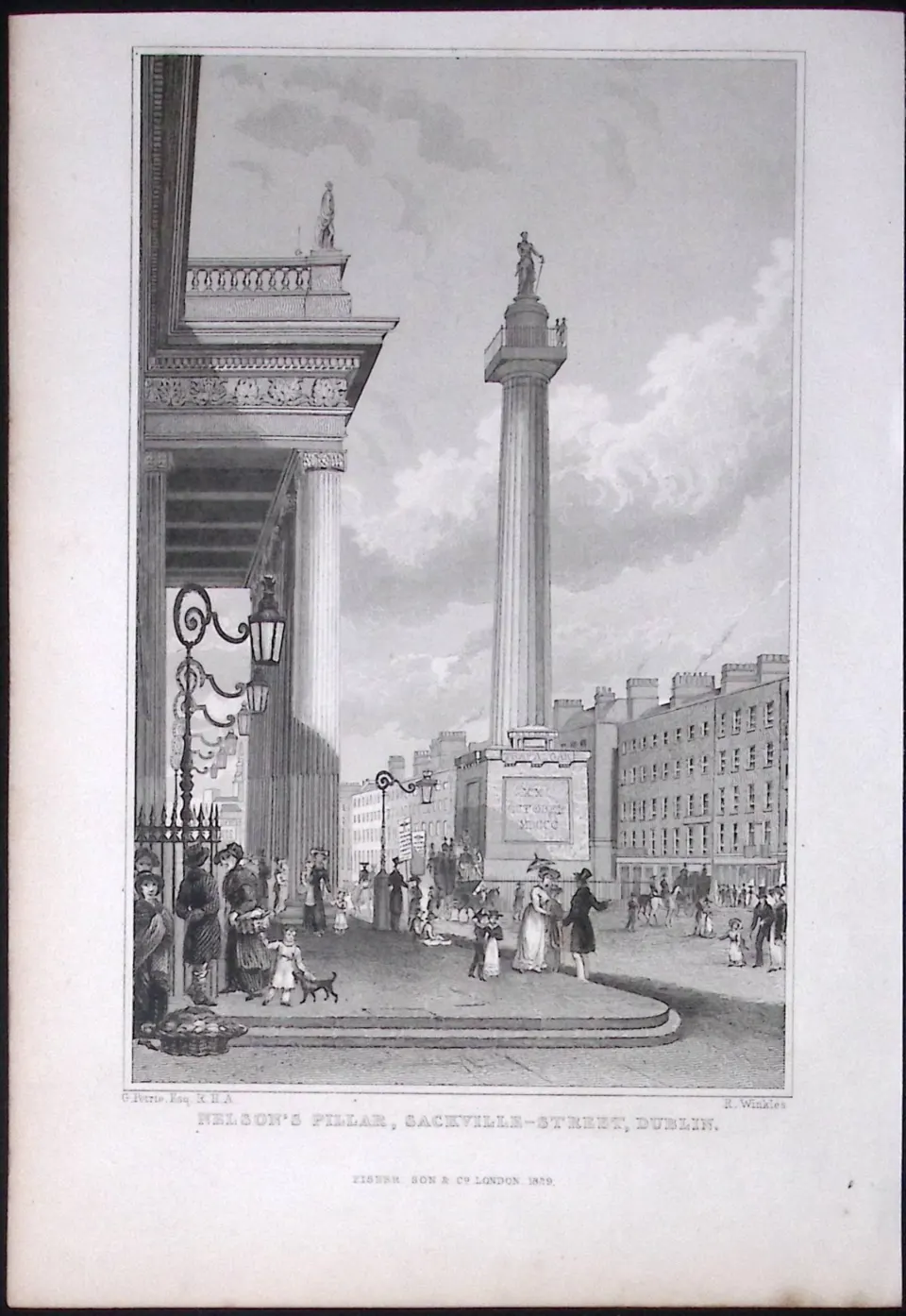 Dublin Nelsons Pillar Sackville Street 194 Years Old Antique Steel Engraving-21