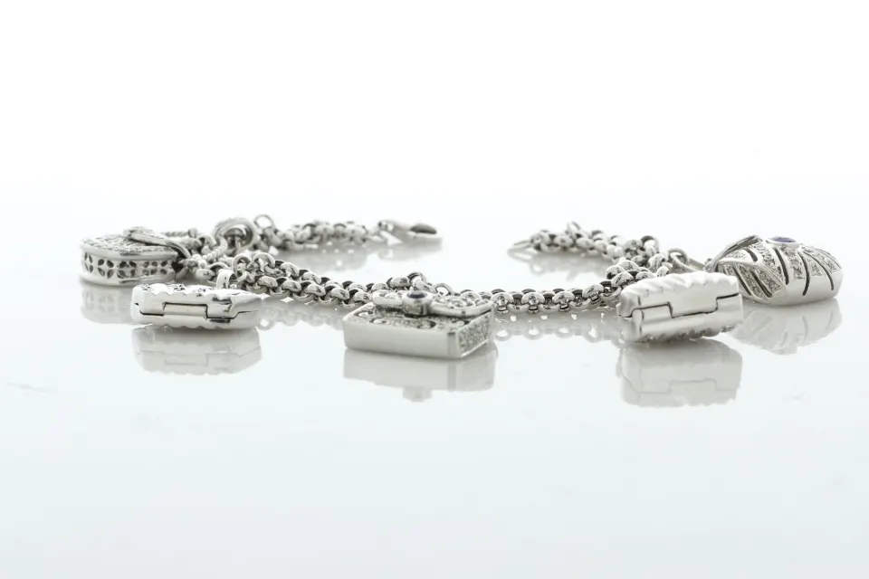 18ct White Gold Ladies Dress Charm Diamond Bracelet