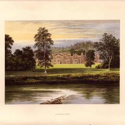 Abbotsford Nr Melrose Scotland Gilt-Edge Coloured Antique Book Plate.