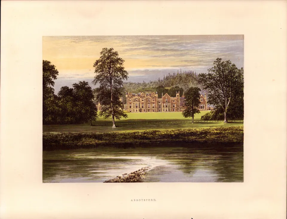 Abbotsford Nr Melrose Scotland Gilt-Edge Coloured Antique Book Plate.