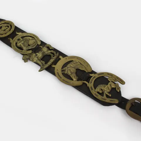 Vintage Leather Martingale Strap with Cast Brass Horse Brasse