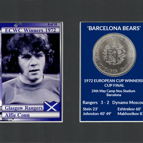 Alfie Conn Rangers FC Wins 1972 ECWC Mounted Card & Coin Metal Art Display