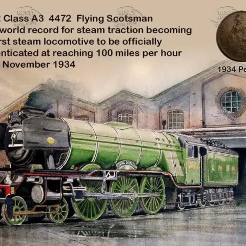 The Flying Scotsman Steam Train 100 MPH 1934 Record Speed Metal Coin Gift Set