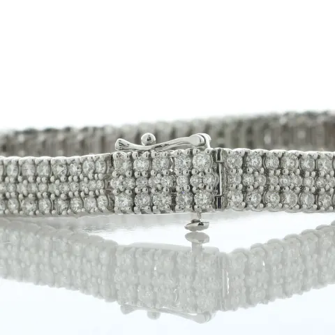 14ct White Gold Three Row Tennis Diamond Bracelet 7" 6.00 Carats