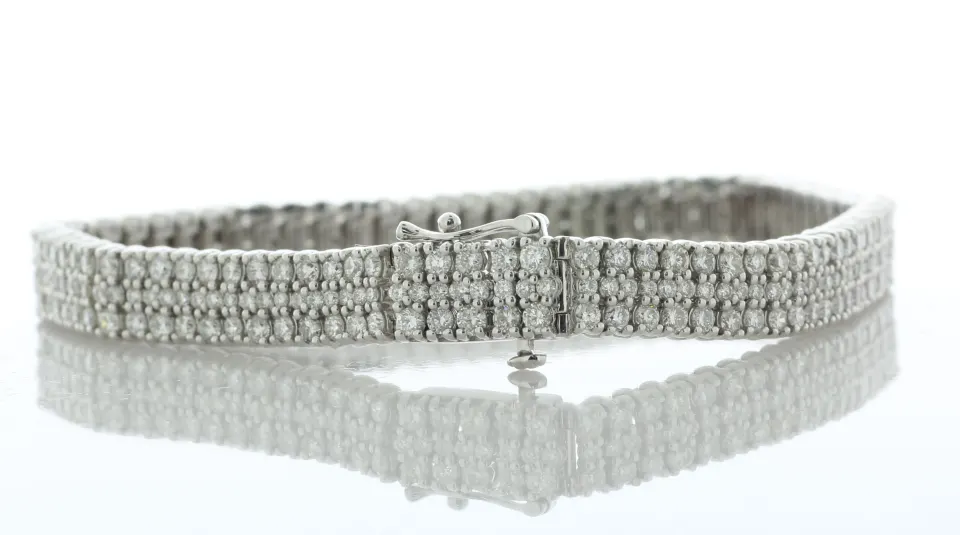14ct White Gold Three Row Tennis Diamond Bracelet 7" 6.00 Carats