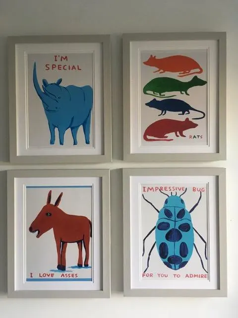 David Shrigley OBE (b 1968) ‘I Love Assess’ 4 Offset Lithographs, Mini Series, Framed, Edition, 2022