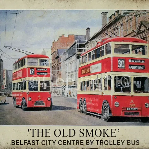 Belfast "Old Smoke" Trolley Bus Nostalgic Bus Metal Wall Art