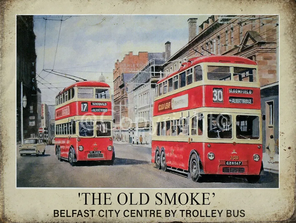 Belfast "Old Smoke" Trolley Bus Nostalgic Bus Metal Wall Art