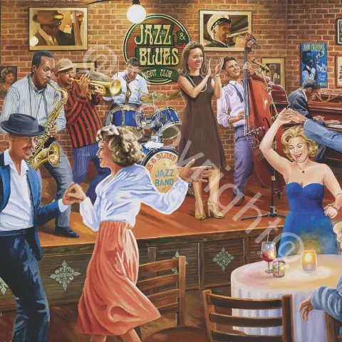 Jazz & Blues Nightclub Nostalgic Music Scene Metal Wall Art