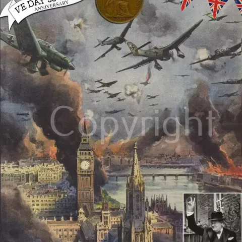 VE Day 80th Anniversary Designed Metal Art Coin Display London Under Attack