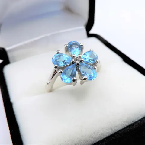 Sterling Silver Topaz & Diamond Ring 3.5cts New with Gift Pouch