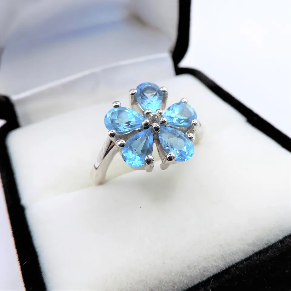 Sterling Silver Topaz & Diamond Ring 3.5cts New with Gift Pouch