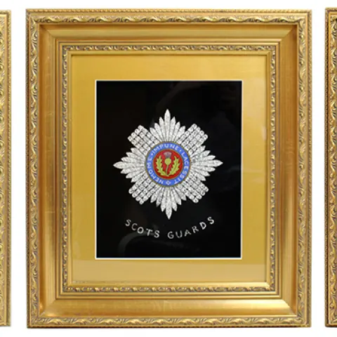 Set of 3 Military Regiment Foil Artworks Set in Gilt Frames