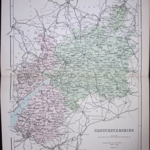 Gloucestershire 150 Years-Old 1875 Coloured Detailed Antique 1875 Map-50