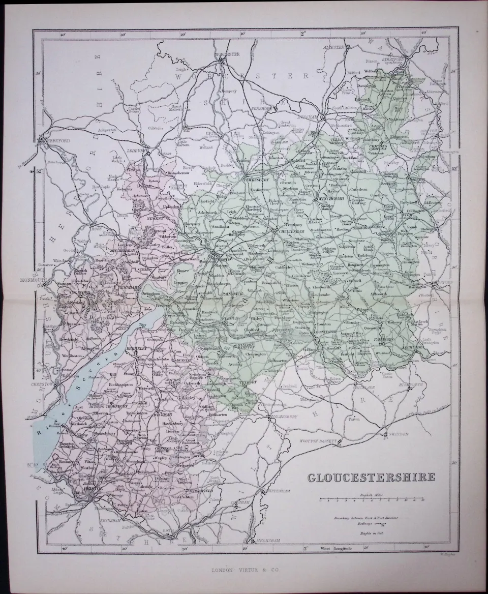 Gloucestershire 150 Years-Old 1875 Coloured Detailed Antique 1875 Map-50