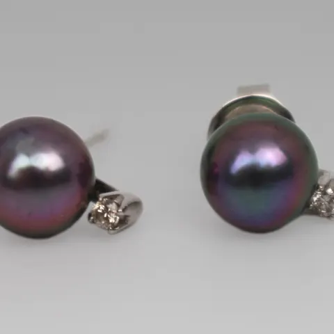 Black Pearl & Diamond 18ct Gold Ear Studs