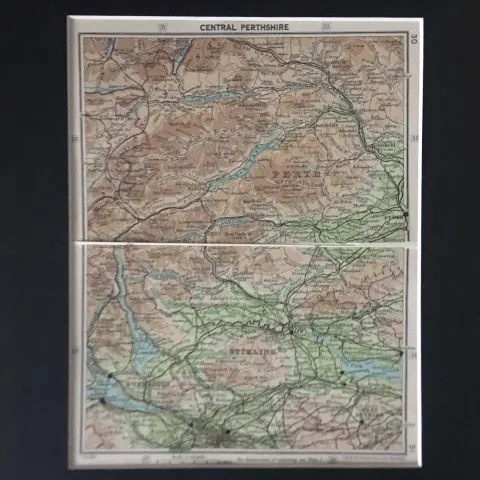 Central Perthshire Scotland Coloured Mounted Antique Map.