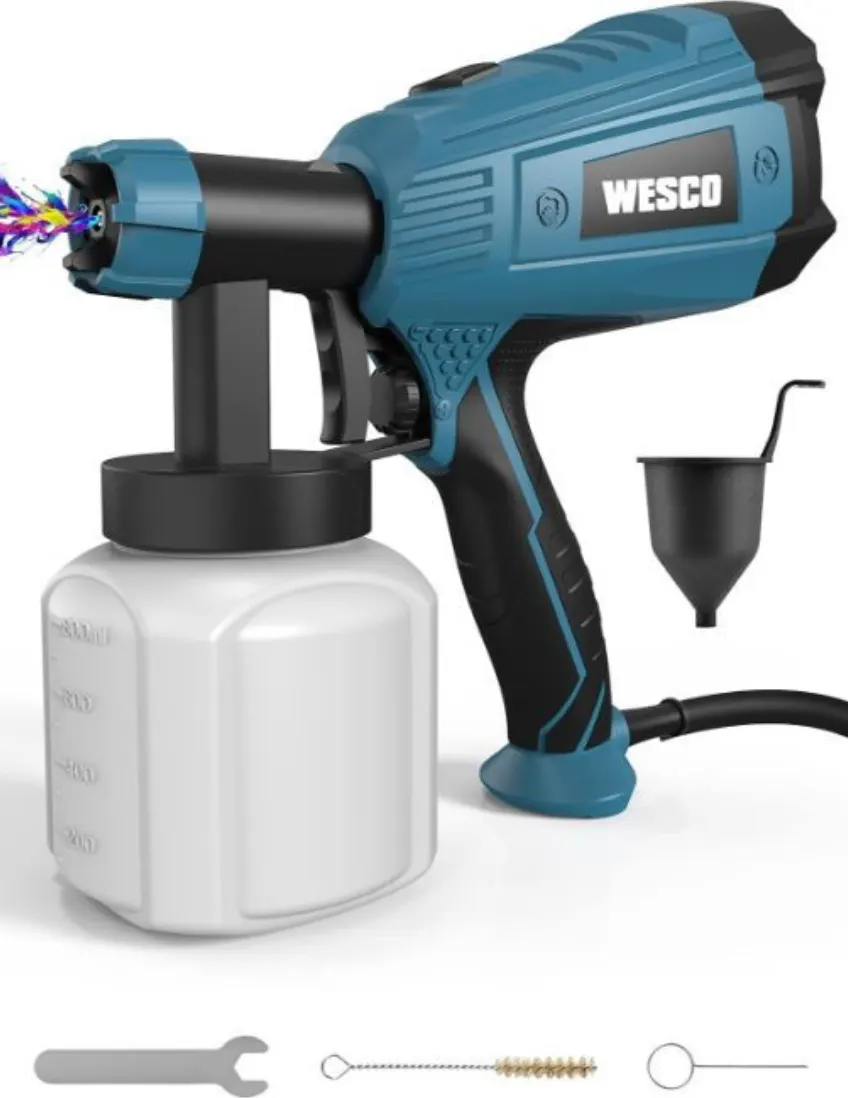 Paint Sprayer, Wesco 500W DIY Electric Spray Gun With 3 Spray Patterns, 3 Nozzle Size