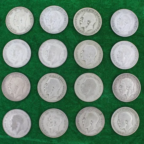 Collection of 31 One Shilling Coins 1920-46 50% Ag