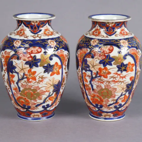 Pair of Japanese Fukagawa Imari Ovoid Vases