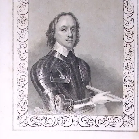 Oliver Cromwell Portrait Antique 180 Years-Old Copper Plate Print-107