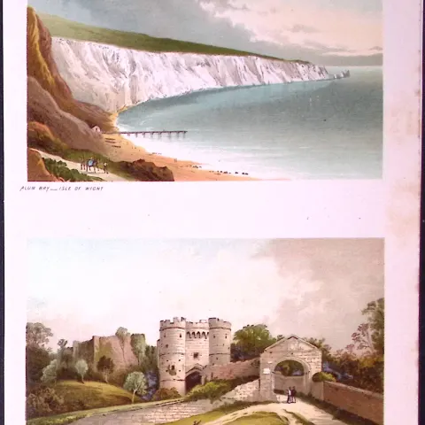 Isle of Wight Carisbrooke Castle & Alum Bay Victorian Antique Double Print-52