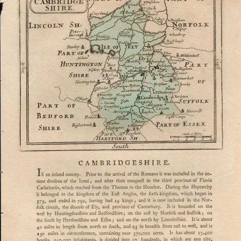 Cambridgeshire Antique c1783 F Grose Copper Coloured George III Map.