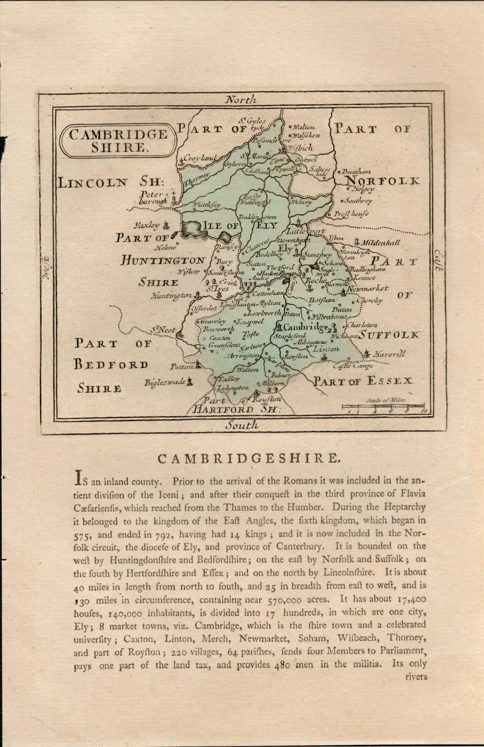 Cambridgeshire Antique c1783 F Grose Copper Coloured George III Map.
